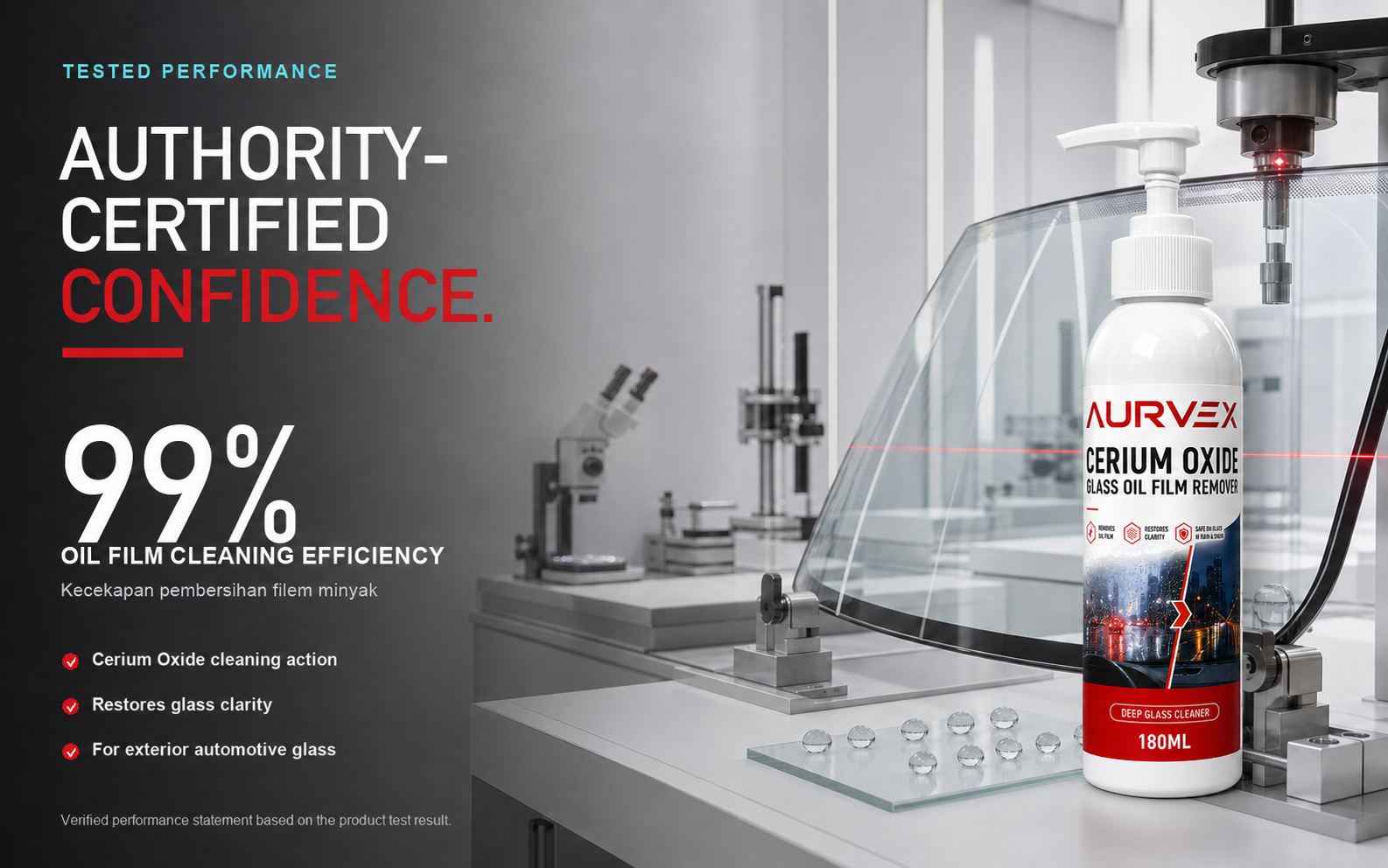 AURVEX authority-certified 99 percent oil-film cleaning efficiency